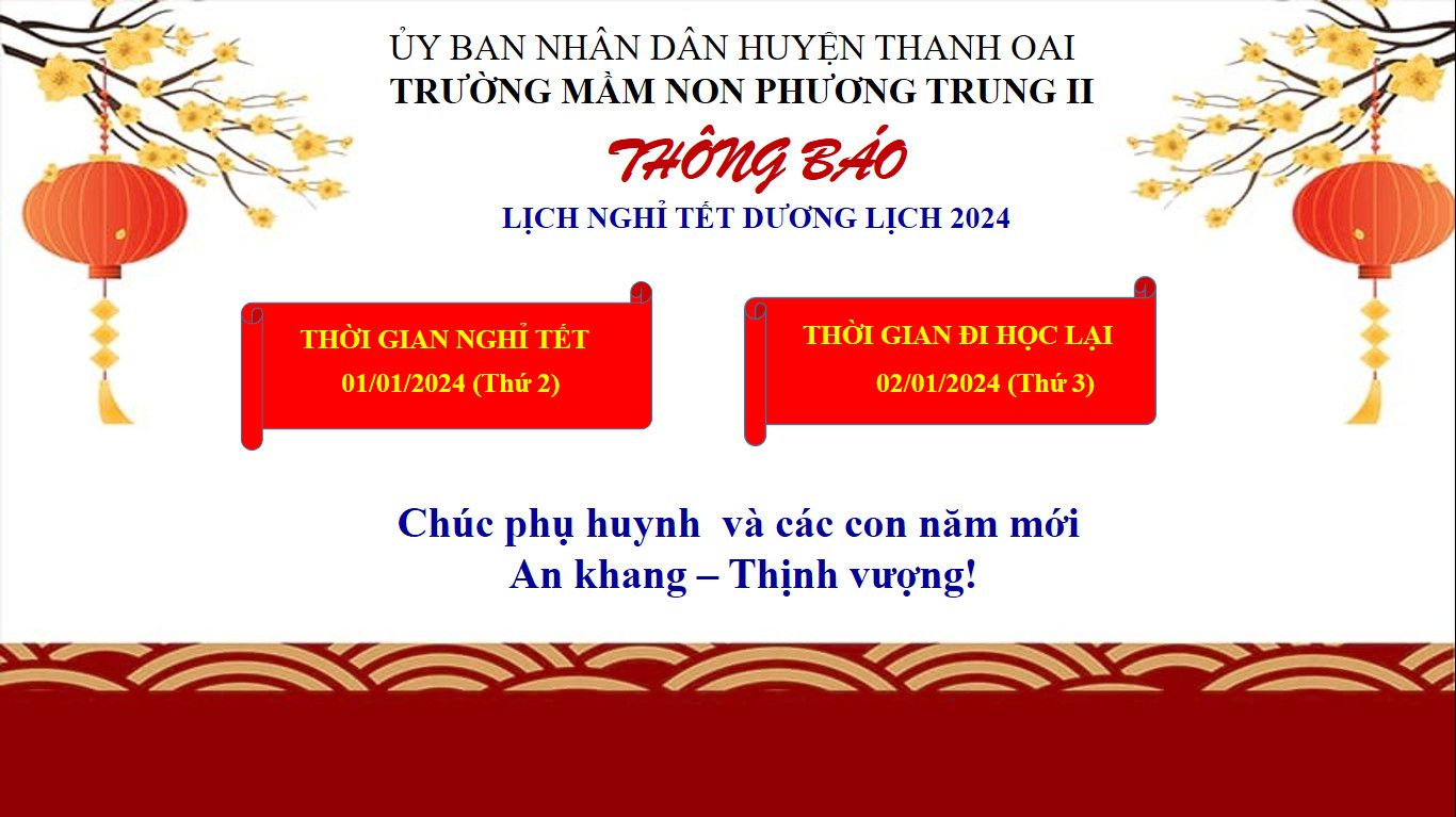 LỊCH NGHỈ TẾT DƯƠNG LỊCH 2024