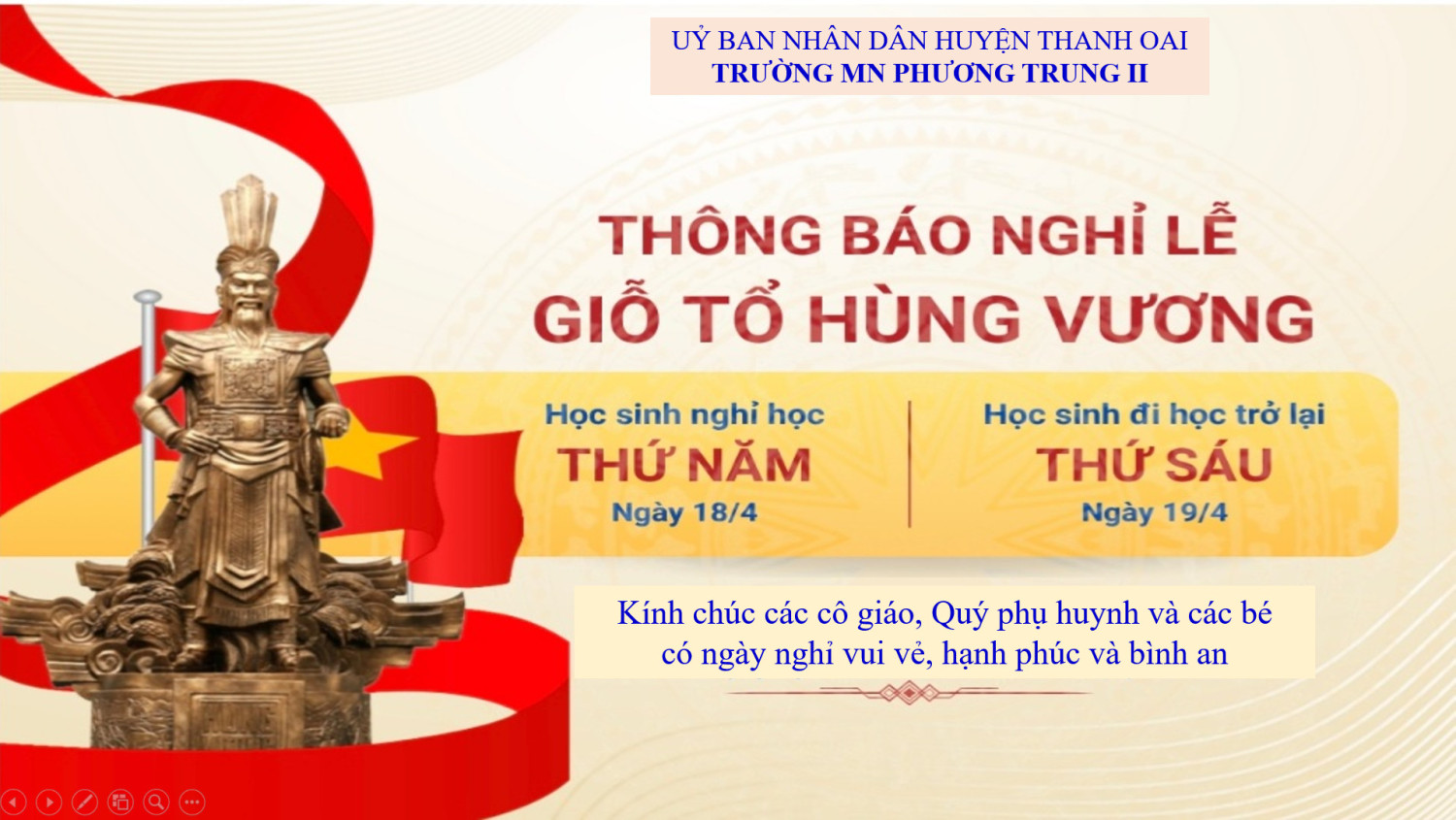 THÔNG BÁO LỊCH NGHỈ LỄ GIỖ TỔ HÙNG VƯƠNG