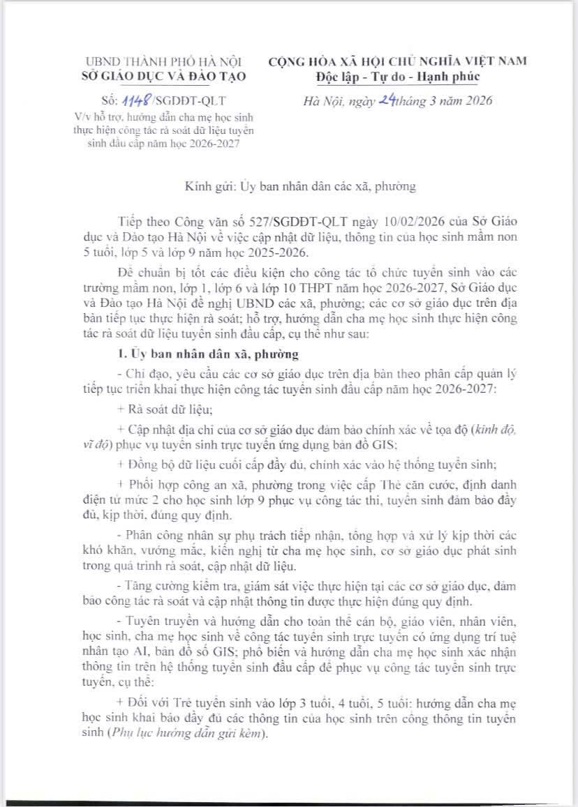 THÔNG BÁO RÀ SOÁT DỮ LIỆU TUYỂN SINH ĐẦU CẤP NĂM HỌC 2026-2027